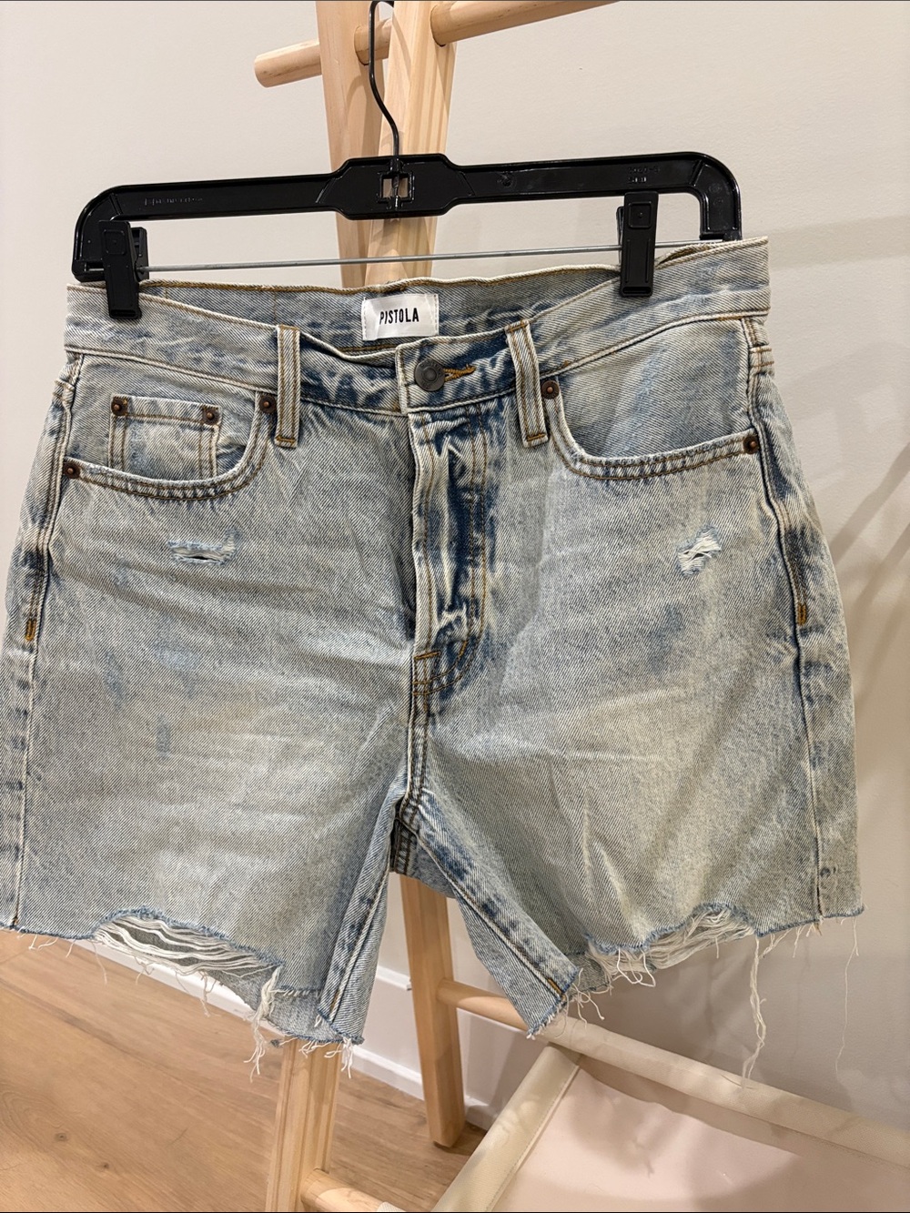Pistola “Devin” Distressed Denim Shorts